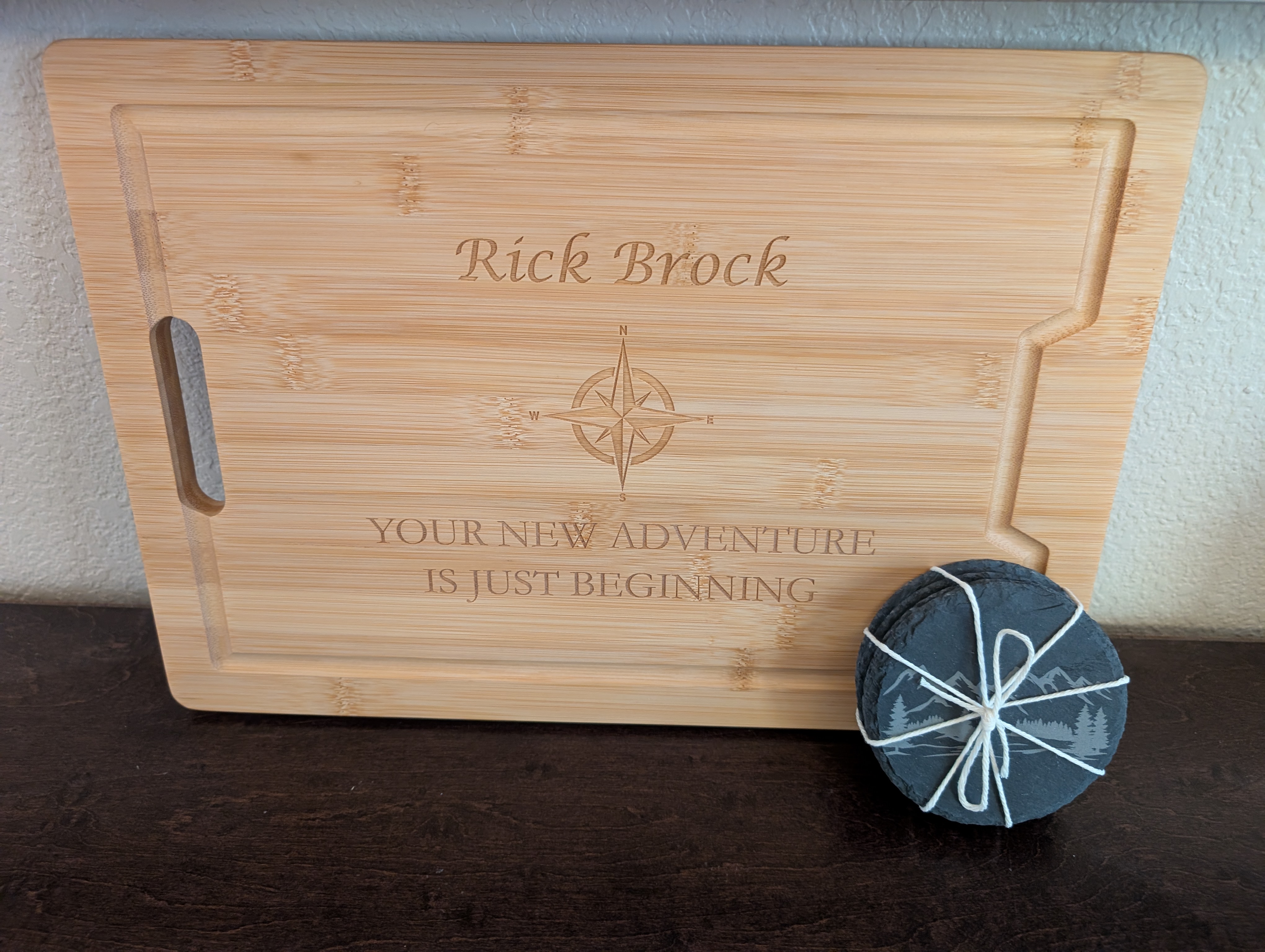 Realtor closing gift - cutting board with coasters